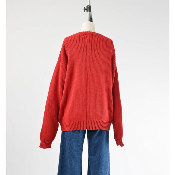 Vintage 90s Gap Red Cotton Knit Pullover Sweater Unisex size L XL - Picture 6 of 7